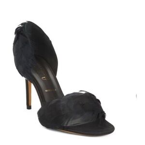 Something Bleu Feathered Black - Embedded Blue Crystal in Sole Heels NWB Size 8